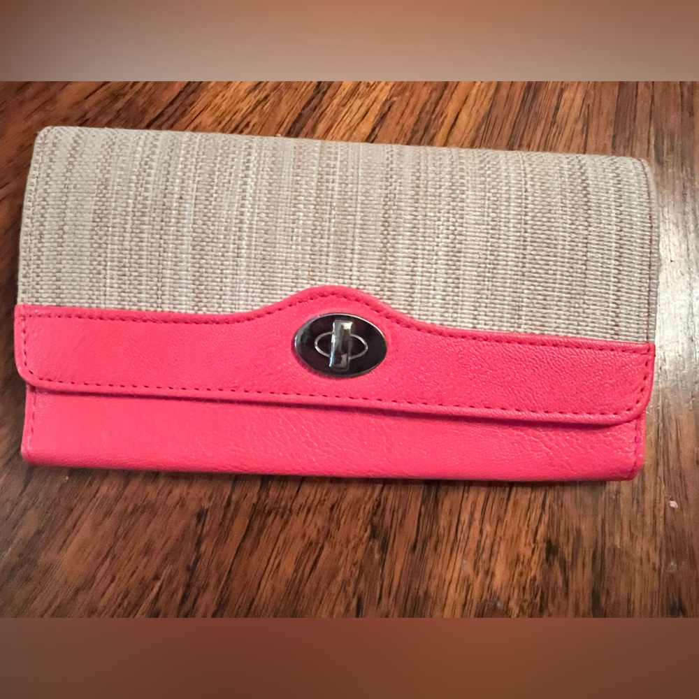 Coral and tweed wallet